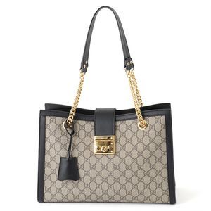 Gucci Shoulder Bag Stripe Canvas Calfskin Leather Beige Black